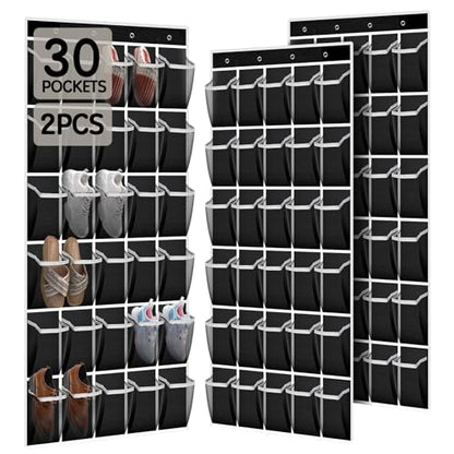 Kotkn Over the Door Shoe Organizer with 30 Breathable Mesh Pockets (2PC-Black) - color: 2PC-Black