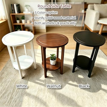 Solid Wood Round Side Table for Living Room, Bedroom | 2-Tier Wooden End Tables, Mid Century Modern Circular Nightstand Bedside Table, Easy Assembly (Natural Wood) - color: Natural Wood