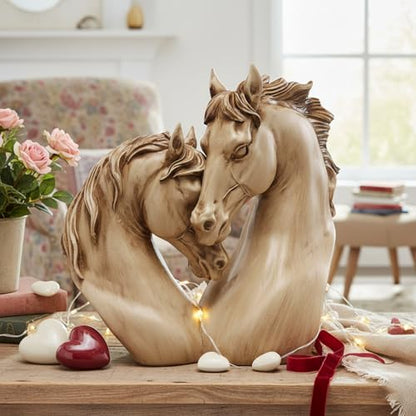 Loving Horses Handcrafted Heart-Shaped Horse Sculpture - Romantic Resin Nuzzling Equine Bust Statue, Tan & Light Brown Finish, Unique Equestrian Gift for Home/Office Décor - style: Love Horse