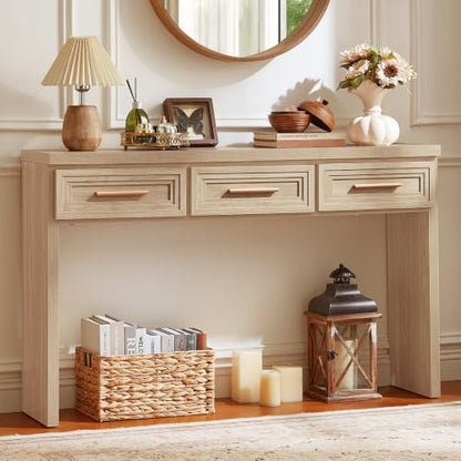 RWYHG 47" Entryway Table with 3 Drawers, Modern Wood Console Table, Natural | Layered Drawer Front Design , Open Bottom Storage, Farmhouse Behind Couch Table, Entry Table for Living Room Hallway& Foyer - color: Natural