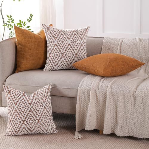 HPUK Throw Pillow Covers 18x18, Set of 4, Golden Brown Couch Pillow Covers | Polyester fabric, patterned and solid designs, hidden zippers, machine washable, for sofas and beds, inserts not included - color: Golden Brown, size: 18" x 18" (Pack of 4)