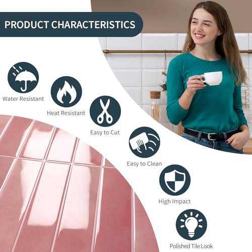 10 Sheets Upgraded Thicker Design Subway Tile Peel and Stick Backsplash | 12”×12”Self Adhesive Wall Tiles Stick on Back Splash for Kitchen,Bathroom,Camper(Pink) - color: Pink