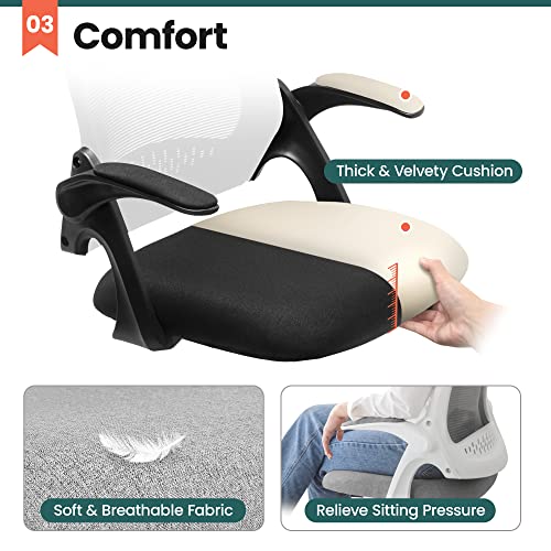 NEO CHAIR Office Desk Chair, Ergonomic Mesh with Flip-Up Armrests, Black | Lumbar Support, Height Adjustment, 360° Swivel and Rolling Base, Space-Saving Design for Home Office, Vanity or Study - color: Black