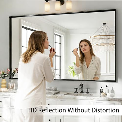 60x36 Black Bathroom Mirrors for Over Sink, Wall Mounted Bathroom Vanity Mirror, HD Distortion-Free Tempered Glass, Anti-Rust Brushed Matte Aluminum Alloy Frame, Horizontal or Vertical Hanging - size: 60"L x 36"W