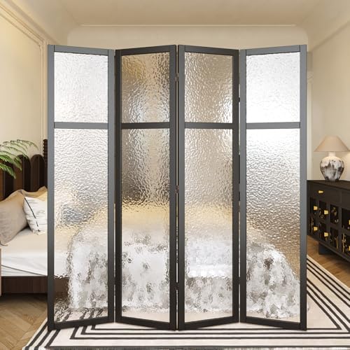4 Panel Acrylic Room Divider Privacy Screen - Freestanding Frosted Translucent Partition, Lightweight Modern for Home Office Studio (Black, 4 Panels) - color: Black