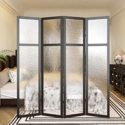 4 Panel Acrylic Room Divider Privacy Screen - Freestanding Frosted Translucent Partition, Lightweight Modern for Home Office Studio (Black, 4 Panels) - color: Black