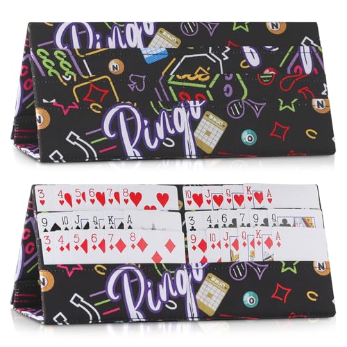 2PCS Playing Card Holder for Poker, Bridge & Canasta, Foldable 6-Slot Organizer for Bingo Pull Tabs & Gambling Tickets, Portable Card Game Gifts for Adults & Seniors - color: 2P