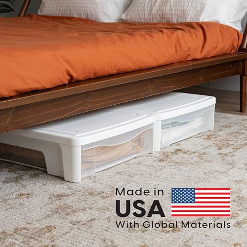 IRIS USA 2-Pack, 22 Qt. Under Bed Storage Bin with Sliding Drawer, White | Store seasonal clothing, shoes, blankets, linens and household essentials neatly under beds to maximize storage space - style: 22 Qt. - 2 Pack