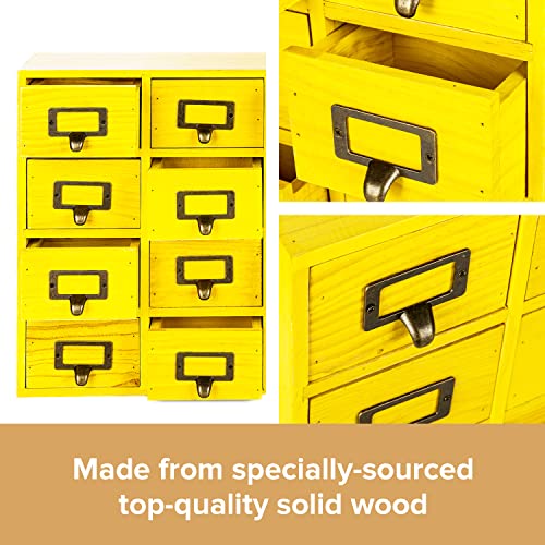 Yellow 16-Slot Wooden Drawer Unit - Country Style Desk Organizer - 20"x3.6”x14” Wooden Storage Box w/ 16 Drawers - Countertop Drawers w/Label Holder & Handle - Slim 4-Level Desk Organizer - color: 16 Drawer Golden Yellow