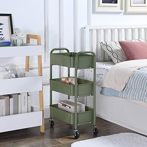 SunnyPoint 3-Tier Delicate Compact Rolling Metal Storage Organizer - Mobile Utility Cart Kitchen/Under Desk Cart with Caster Wheels - Army (15.35" X 10.24" X 26.8"H) - color: Army