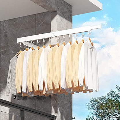 Clothes Drying Rack,Laundry Drying rack,Wall Mounted Clothes Rack,Clothes Hanging Rack,Laundry Rack Wall Mount,Folding Retractable Collapsible Drying Rack Clothing (Three-Poles,J Hooks,White) - size: White/J-Shape Hooks
