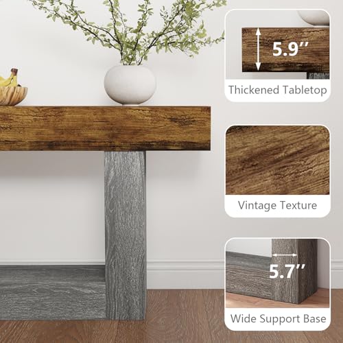 Spaco 63'' Long Console Table,2 Tier Farmhouse Entryway Table Sofa Table with Storage,Wood Behind Couch Table for Living Room, Hallway,Foyer - color: Rustic Brown W/Grey Leg (63'')
