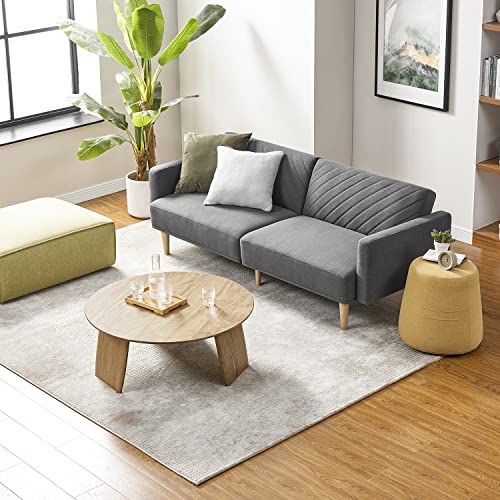 mopio 76.4" Futon Sofa Bed Chevron Styled, Sleeper Couch(Dark Gray Fabric) | Click-clack back drops for instant guest lodging; slim profile and retro legs suit apartments beautifully. - color: Dark Gray Fabric