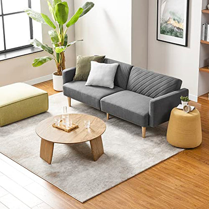 mopio 76.4" Futon Sofa Bed Chevron Styled, Sleeper Couch(Dark Gray Fabric) | Click-clack back drops for instant guest lodging; slim profile and retro legs suit apartments beautifully. - color: Dark Gray Fabric