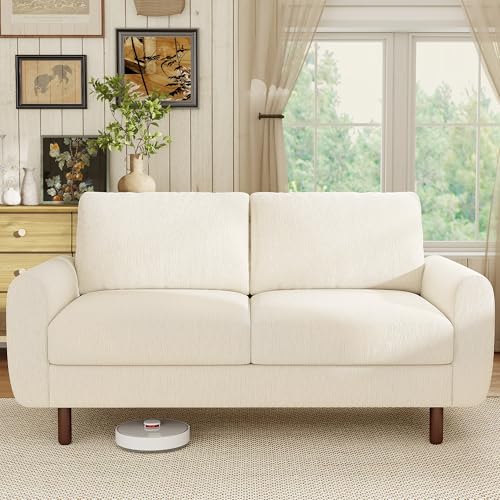 68" Loveseat Sofa, Comfy Chenille Fabric Couches for Living Room with Spring Cushion and Solid Wood Frame, Modern Deep Seat Couch for Bedroom, Apartment, Office, Easy Assembly, Beige - color: Beige