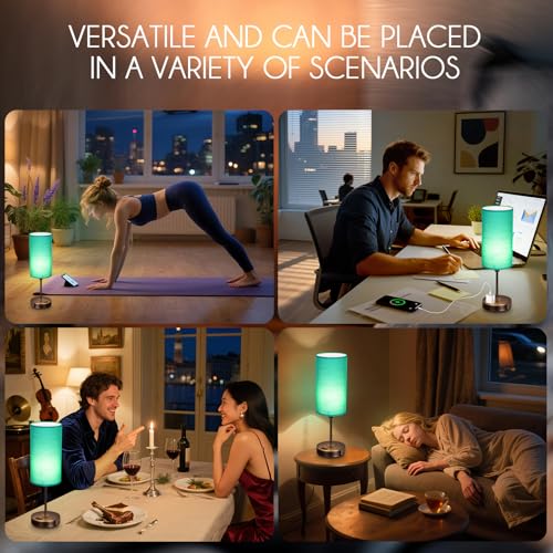 Table Lamp with USB Port - Teal Desk Lamp, Green Touch Lamp, Bedside Lamps, 3 Way Dimmable Small Lamps for Bedroom, Nightstand, Nursery, Dorm, Home, Office, Black Base+ Green Lampshade - color: Green