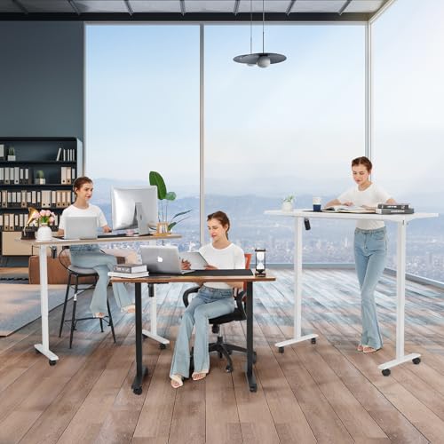 Electric Standing Desk with Wheels, 63'' x 24'' Standing Desk Adjustable Height with Charging Station, 2 USB Ports, 3 Power Outlets, 4 Caster, 27''-46'' Lifting Range Stand up Desk(Black) - color: Black, size: 63 x 24''