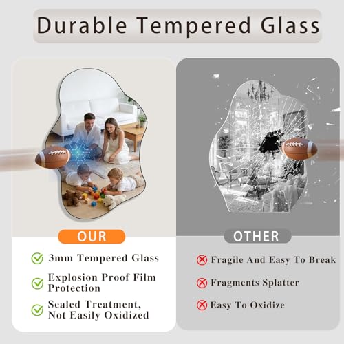 Irregular Wall Mirror, 24"x36" Wavy Cloud Bathroom Vanity Mirrors | Unique Asymmetrical Abstract Mirror with Tempered Glass for Bedroom, Living Room, Entryway, Hallway, Cloakroom - size: 36"L x 24"W