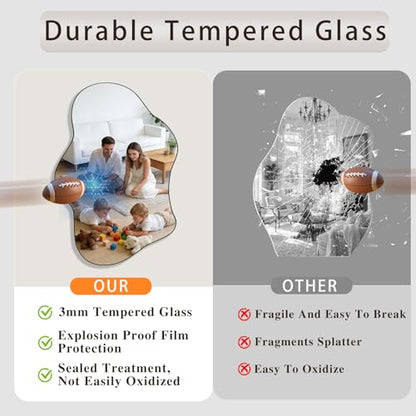Irregular Wall Mirror, 24"x36" Wavy Cloud Bathroom Vanity Mirrors | Unique Asymmetrical Abstract Mirror with Tempered Glass for Bedroom, Living Room, Entryway, Hallway, Cloakroom - size: 36"L x 24"W