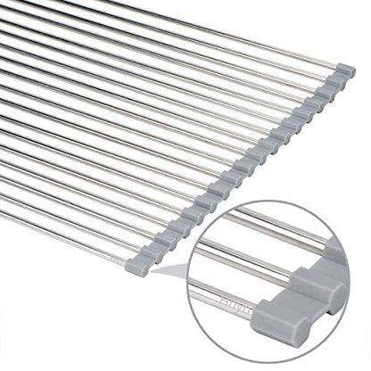 Hhyn Roll Up Dish Drying Rack 20.5"(L) x 13.8"(W), Gray | Stainless Steel and Silicone Dish Drying Mat Over The Sink Foldable Drain Rack Multipurpose Dish Drainer Extra Large - size: 20.5"(L) x 13.8"(W)