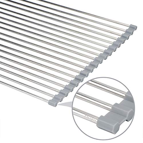 Hhyn Roll-Up Sink Drying Rack 17.7"(L) x 13.8"(W), Gray | Multipurpose Heat Resistant Over The Stainless Steel & Silicone Dish Rollable Kitchen Drainer - size: 17.7"(L) x 13.8"(W)