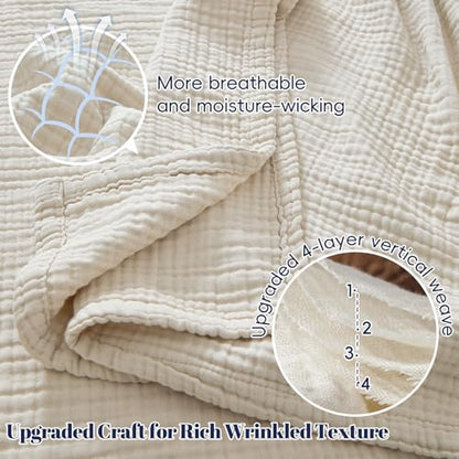 PHF 100% Cotton Muslin Throw Blanket 50" x 60", 4-Layer Lightweight and Breathable Blanket, Luxuriously Soft Gauze Throws for Couch Bed Sofa, Ideal Gift Choice, Oat Milk - color: Oat Milk, size: Throw(50"X60")