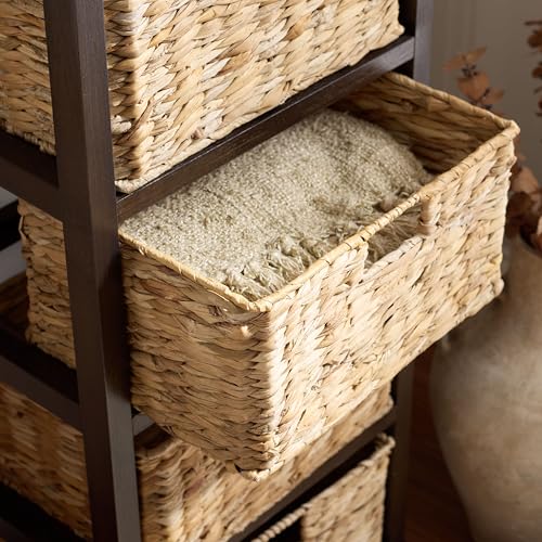SAFAVIEH Furniture - Vedette 5-Basket Storage Tower - Dark Chocolate - Solid Wood - Coastal Basket Tower Design - Ideal for Entryway, Living Room, 17.5"W x 13.5"D x 46"H - Fully Assembled (AMH5739F) - color: Dark Chocolate