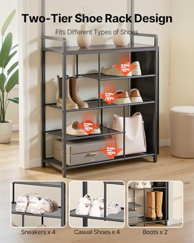 VEVOR Hall Tree, 70.9 in Coat Rack with Shoe Storage, Freestanding 4-Tier Shoe Rack Organizer with Hooks, Side Pocket and Wire Shelf, Steel Frame Entrance Coat Holder for Entryway, Bedroom, Closet - size: High Shoe Rack