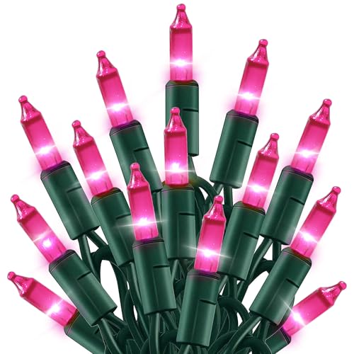 TW SHINE Christmas Lights, 20FT 100 Count Incandescent Mini Christmas Tree Light, Waterproof Xmas String Lights for Outdoor Indoor Home Party Yard Decorations, Pink - color: Pink