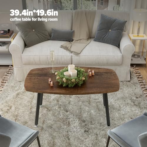 WOHOMO Folding Coffee Table for Small Spaces, No Assembly Farmhouse Portable Living Room Table, Walnut 39.3x19.6x17.7 Inch