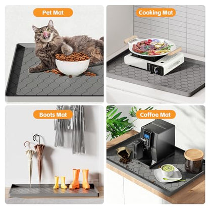 Winisok 방수 언더 싱크 매트 101.6cm x 55.9cm(40인치 x 22인치), 실리콘 매트, 블랙 | 돌출된 가장자리로 흘리거나 새는 것을 가두어 줍니다. 선반 라이너, 캐비닛 프로텍터, 주방, 욕실, 부츠, 애완동물, 가정 필수품용 - color: 블랙., size: 22"W x 40"L