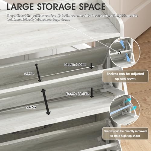 Maupvit Shoe Storage Cabinet with 3 Flip Drawers, Freestanding Organizer with Metal Legs for Entryway, Narrow Shoe Rack Cabinet, Beige - color: Beige, style: 3-Drawers