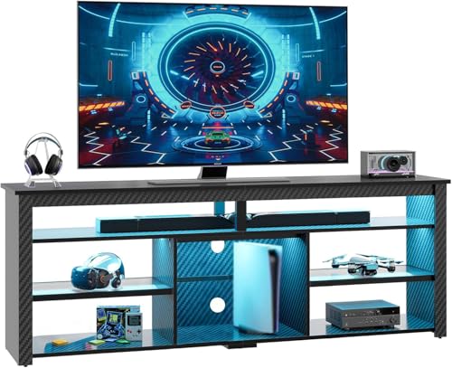 Bestier Modern LED TV Stand, 75" Gaming Media Console, Carbon Fiber Black - color: Black Carbon Fiber, size: 70 inch