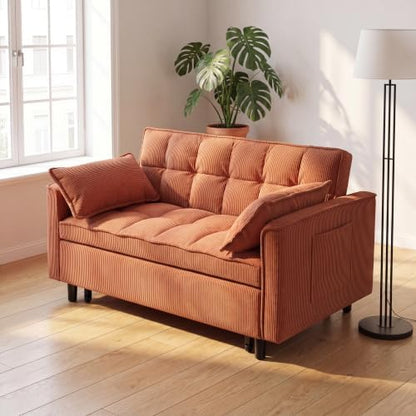Sleeper Sofa Bed with Adjustable Backrest & Side Pockets, Orange | Adjustable Backrest & Side Pockets,Pull Out Sofa,Comfortable Fabric - color: S-orange-k9