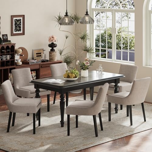 COLAMY Modern Dining Room Chairs Set of 6 with Mid Back and Wood Legs, Upholstered Kitchen Chairs for Dining Room/Living Room, Camel - color: Camel, size: Set of 6