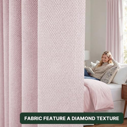 H.VERSAILTEX Pinch Pleated Full Blackout Curtains Diamond Textured Room Darkening Window Curtains 102 inch for Living Room Bedroom Black Out Pinch Pleat Drapes with Hooks 2 Panel, Light Pink - color: Light Pink, size: 40"W x 102"L (Pack of 2)