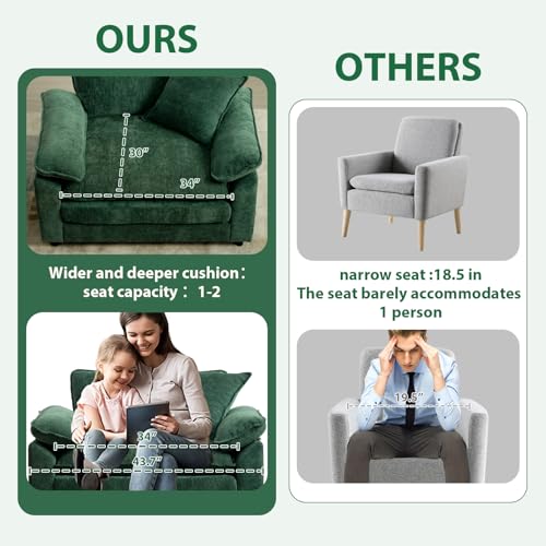Green Modern Oversized Chair, Comfy Chenille Accent Chair Large Upholstered Armchair with Extra Thick and Deep Seat Lounge Chair for Living Room,Bedroom,Apartment - color: Green, size: 1