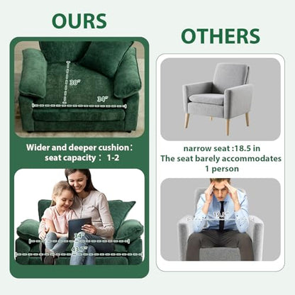 Green Modern Oversized Chair, Comfy Chenille Accent Chair Large Upholstered Armchair with Extra Thick and Deep Seat Lounge Chair for Living Room,Bedroom,Apartment - color: Green, size: 1