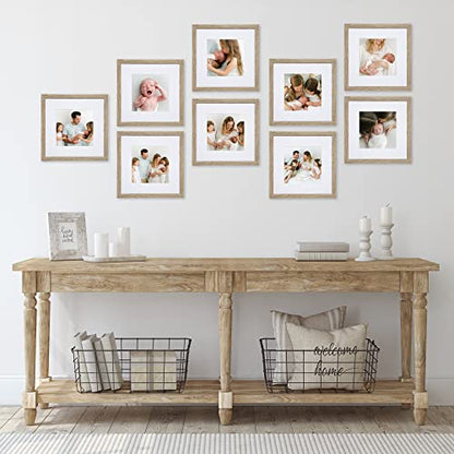 Sheffield Home 9 Piece Gallery Wall Frame Set, 12x12 in. Matted to 8x8 in. (Light Natural) - color: Light Natural, size: 12x12 Inch