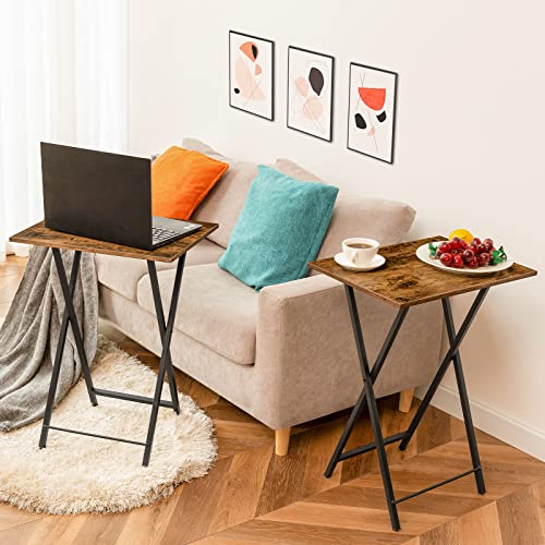 HOOBRO Folding TV Tray Tables, Set of 2 Side Table for Small Space, Industrial Snack Tables for Eating at Couch, Stable Metal Frame, Easy Assembly, Space Saving, Rustic Brown and Black BF25BZ01 - color: Rustic Brown + Black