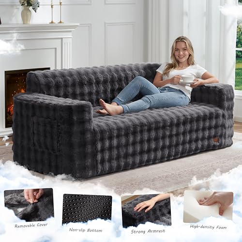 ZurNesfure Sofa Couch 3-Seater Boneless Sofa with Pillow Darkgrey,3-Seater | No Assembly Need, Modern Couch with deep seat and Washable Cover Cloud Sofa for Living Room Bedroom Apartment - color: Bubble Darkgrey, size: 3-seater