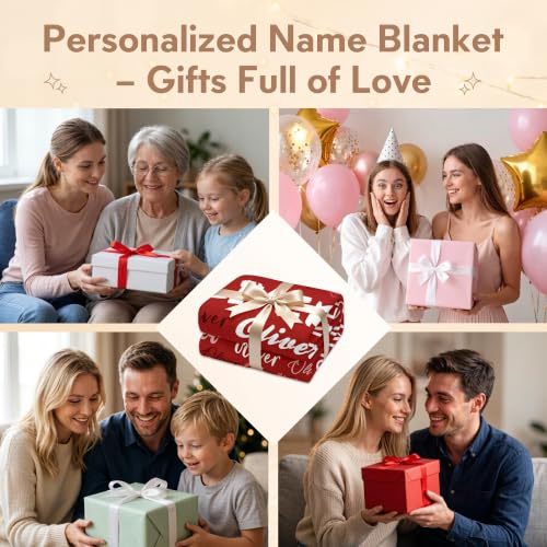 Personalized Blanket with Name, Custom Name Blanket Gifts for Kids Adults Boys Girls Teen, Soft Customized Fleece Flannel Throw for Bedroom Living Room, Birthday Christmas - color: Red
