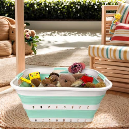 SAMMART 42L (11 gallon) Collapsible Plastic Laundry Basket - Foldable Pop Up Storage Container/Organizer - Space Saving Hamper/Basket (1, White/Light Green) - color: White/Light Green