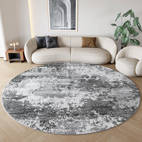 Round Area Rugs 6ft Washable Grey Circle Rug for Entryway Kitchen, Non Slip Soft Low Pile Stain Resistant, Boho Circular Carpet for Living Room Bedroom Dorm Dining Room Table, Abstract Gray - color: Grey, size: 6' (Round)
