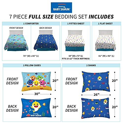 Franco Kids Bedding Super Soft Comforter and Sheet Set with Sham, 7 Piece Full Size, Baby Shark