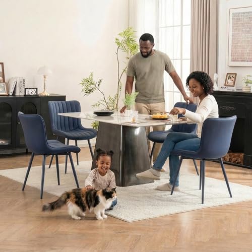 YOUNUOKE Dining Chairs Set of 2 Mid-Century Modern Kitchen Chairs Navy Blue | Faux leather upholstered with Back, fits dining living waiting room guest reception. Waterproof easy to clean assemble, 300lb - color: All Navy Blue