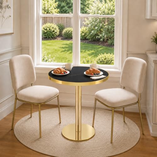 TesNus 23.6" Small Round Dining Table for 2, Circle Tulip Table, Faux Marble Top with Gold Metal Pedestal Base, Modern Leisure Coffee Table for Small Spaces, Cafe, Office, Black&Gold - color: Black Top&gold Base