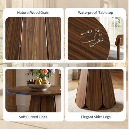 31.5" Round Dining Table, Small Circle Kitchen Table for 2-4 People, Modern Farmhouse Wood Dinning Room Tables with Pedestal Base, Space Saving Dinner Tables for Small Spaces, Mesa de Comedor, Walnut - color: Walnut