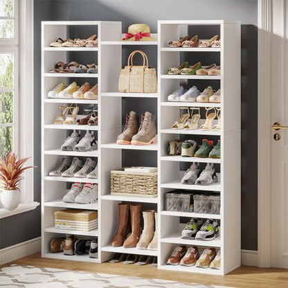 Tribesigns 14-Tier Shoe Cabinet, 59" Tall White Storage Organizer | 46 Pairs Wide Shoe Shelf with 22 Open Cubbies, Freestanding Entryway Shoe Rack for Closet, Living Room, Entryway, Hallway