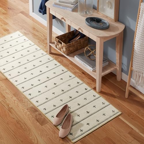 Haven Scandinavian Stripe Machine Washable Area Rug with Airflo Technology for Easy Clean, Ultra-Soft Non-Slip Rug with Built-in Pad, Pet, Family & Allergy Friendly Rug, Beige/Brown, 2'6"x7' - color: Beige/Brown Scandi Stripe, size: 2'6" x 6'11" (Rectangu